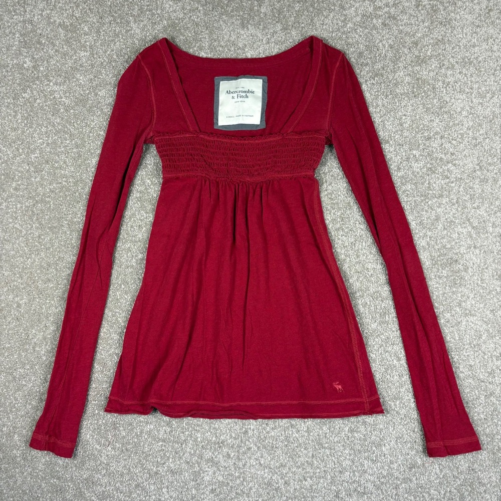 Abercrombie & Fitch Red Babydoll Top Empire Waist Bella Swan Long Sleeve XS Y2K